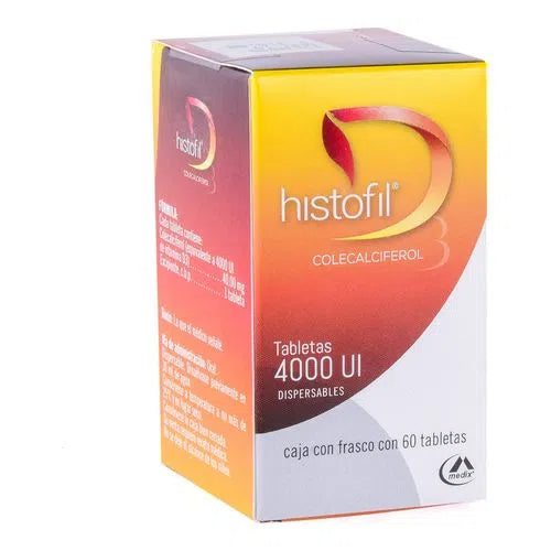 Histofil Vitamina D3 4000 UI Colecalciferol frasco con 60 tabletas